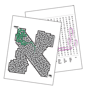 Hebrew mazes and word search puzzles - educational brain teasers for kids learning Hebrew